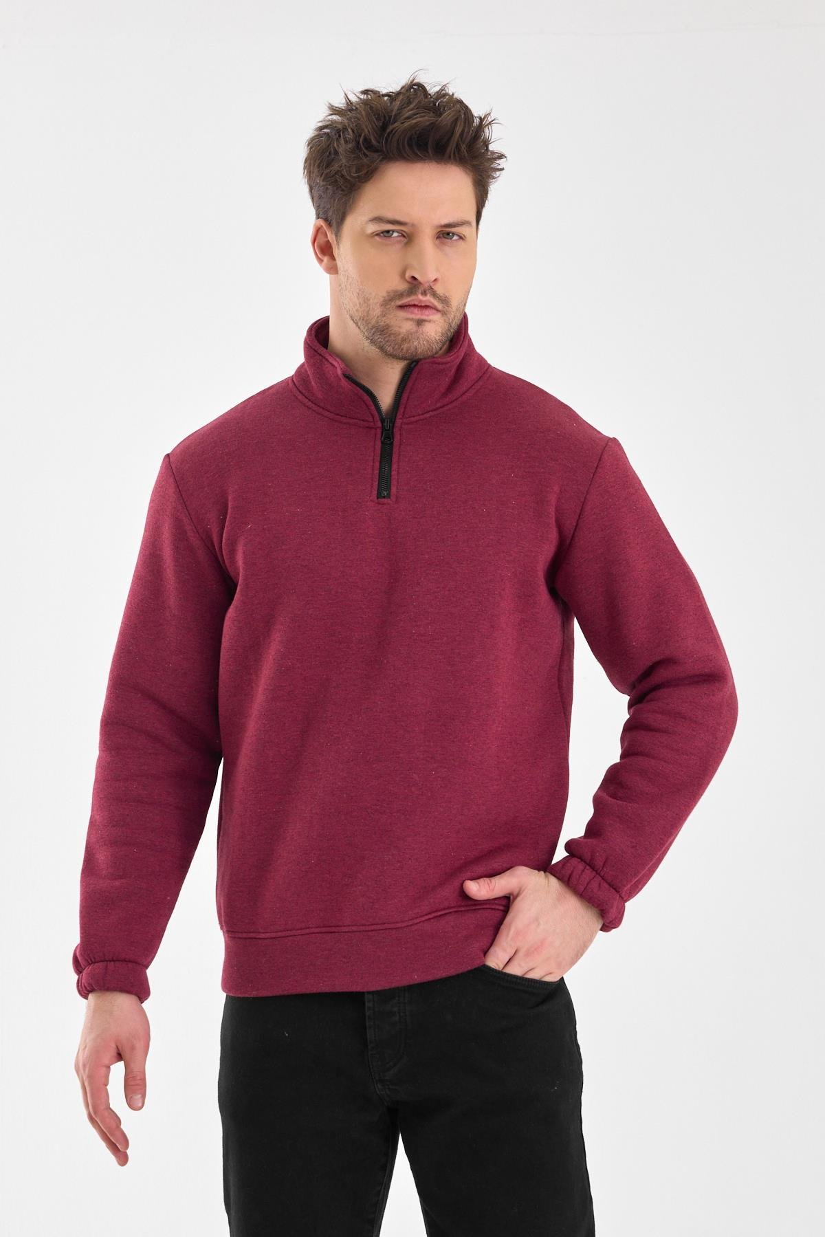 FİHA/9116-ERKEK DİK YAKA YARIM FERMUARLI SWEAT - BORDO