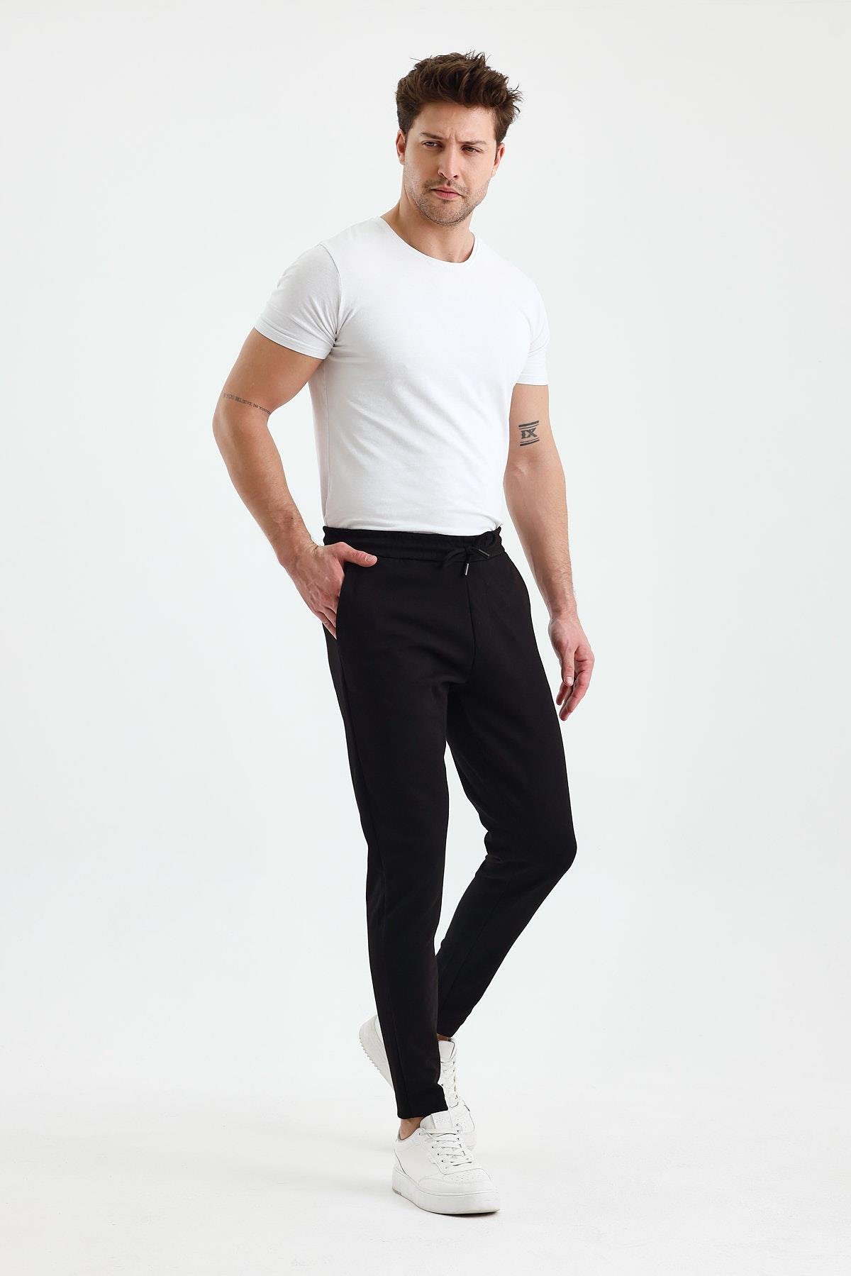 FİHA/9535-ERKEK DÜZ PAÇA JOGGER PANTOLON - SİYAH