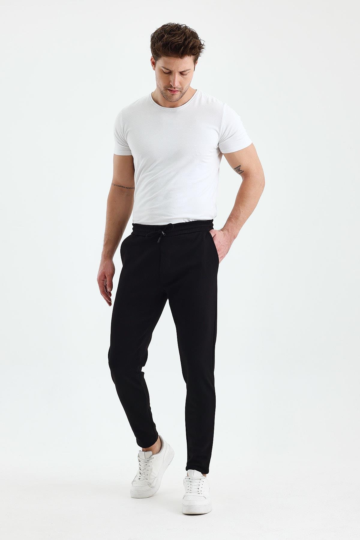 FİHA/9535-ERKEK DÜZ PAÇA JOGGER PANTOLON - SİYAH