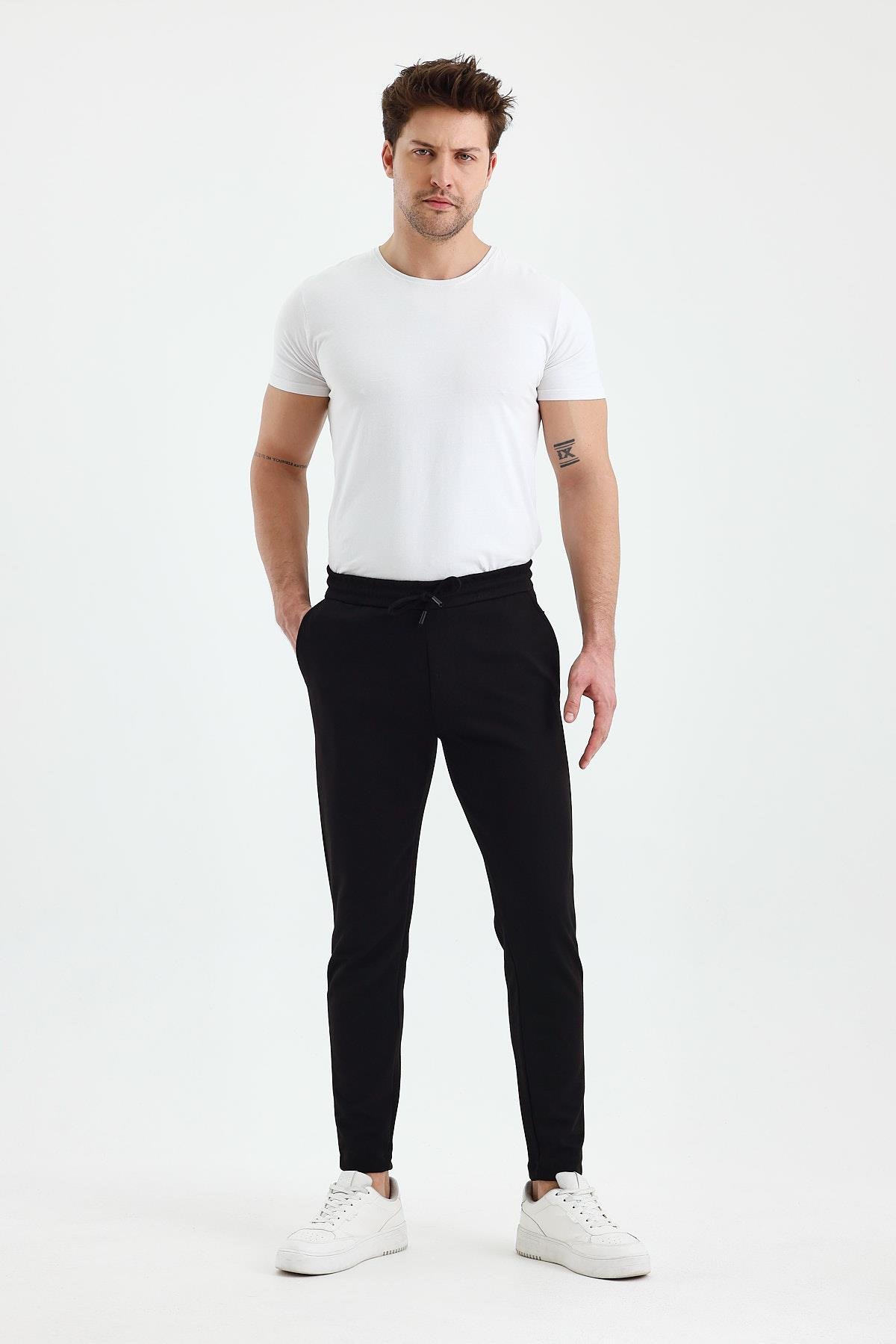FİHA/9535-ERKEK DÜZ PAÇA JOGGER PANTOLON - SİYAH
