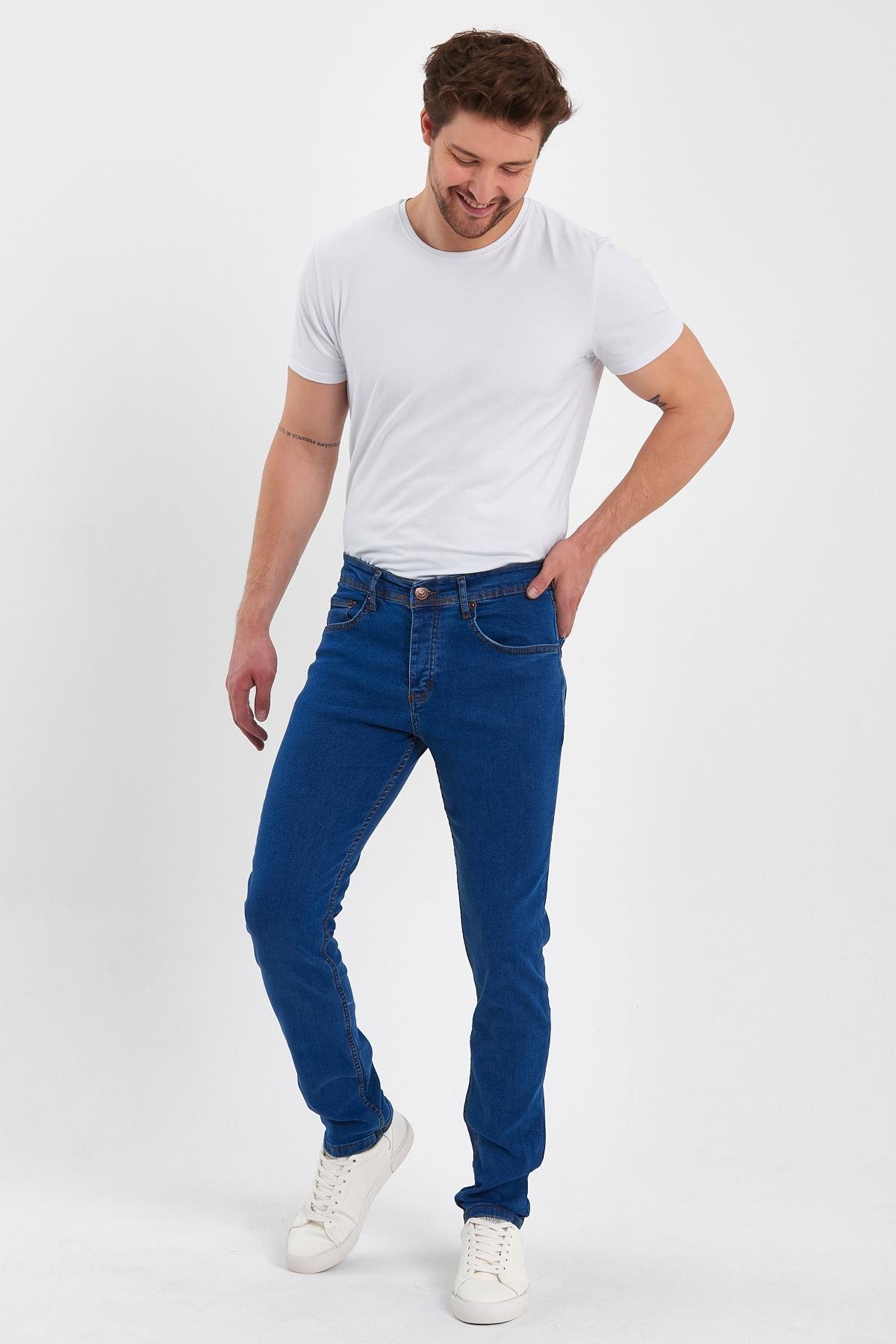 FİHA/AĞARTI-8923-ERKEK DÜZ KLASİK  JEANS - MAVİ