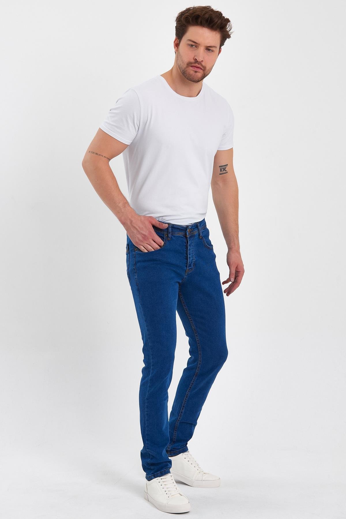 FİHA/AĞARTI-8923-ERKEK DÜZ KLASİK  JEANS - MAVİ
