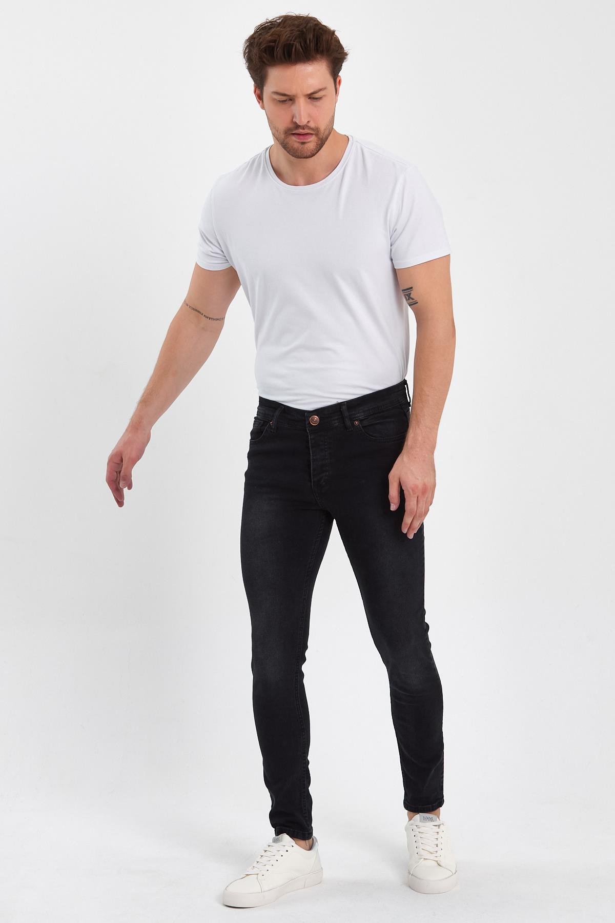 FİHA/GÖLÜK-8940 ERKEK DÜĞMELİ TAŞLI SKİNNY JEANS - SİYAH 