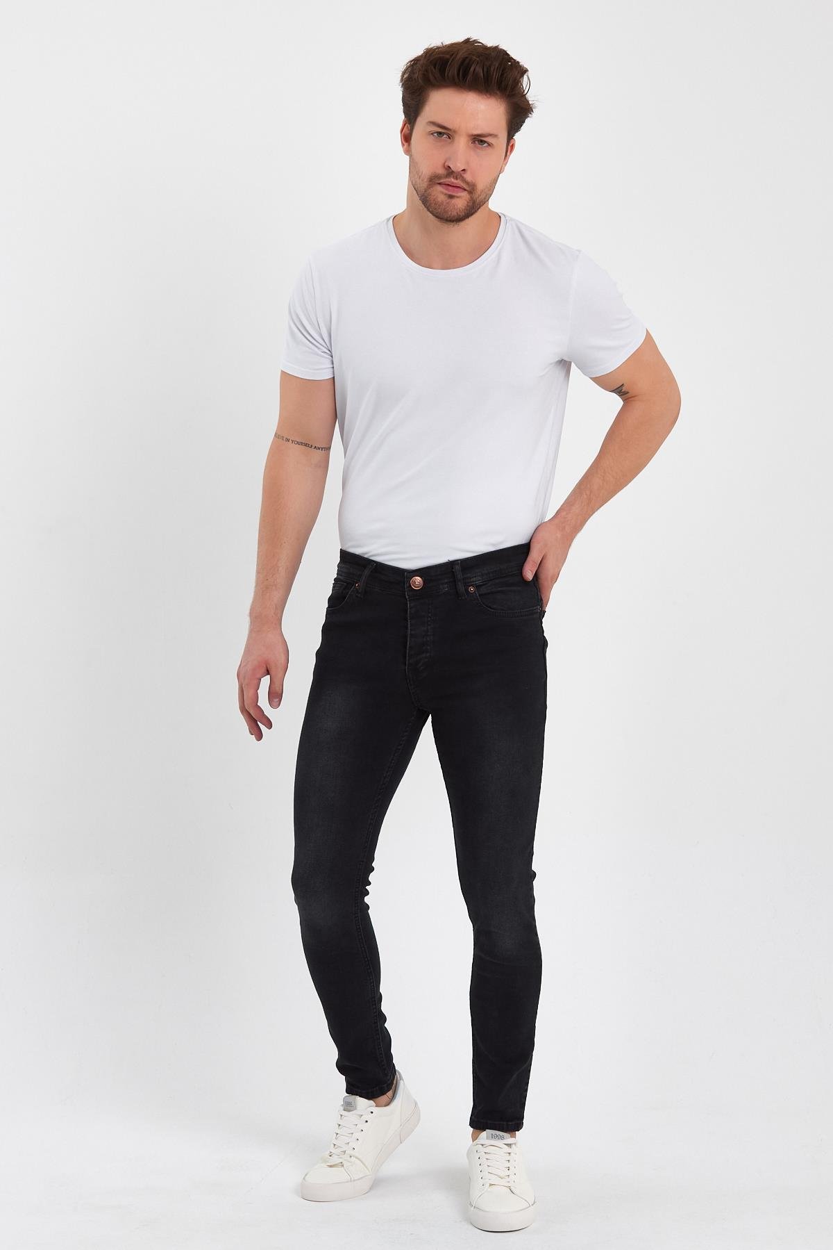 FİHA/GÖLÜK-8940 ERKEK DÜĞMELİ TAŞLI SKİNNY JEANS - SİYAH 