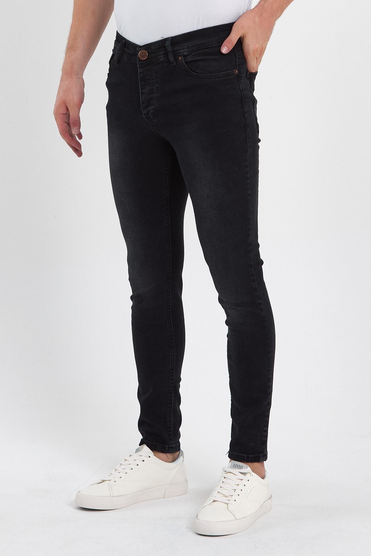 FİHA/GÖLÜK-8940 ERKEK DÜĞMELİ TAŞLI SKİNNY JEANS - SİYAH 