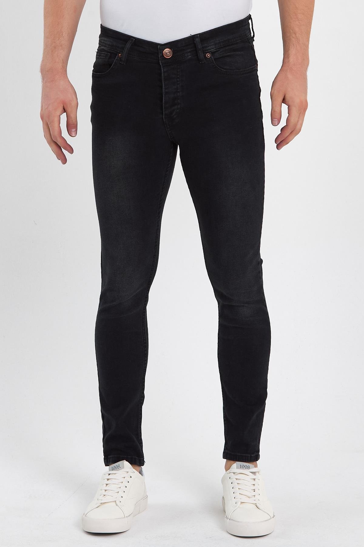 FİHA/GÖLÜK-8940 ERKEK DÜĞMELİ TAŞLI SKİNNY JEANS - SİYAH 