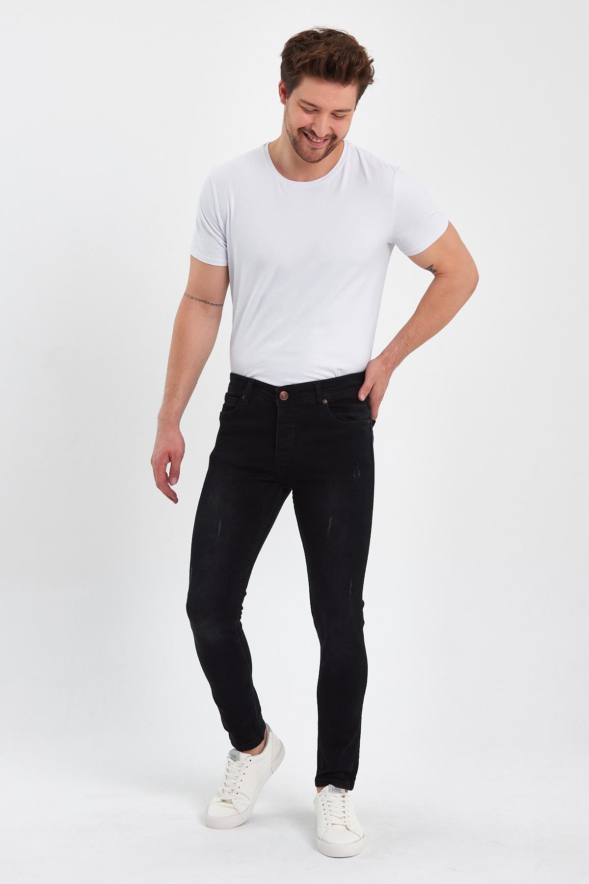 FİHA/GOYA-8859 ERKEK DÜĞMELİ TAŞLI TIRNAKLI SKİNNY JEANS - SİYAH 