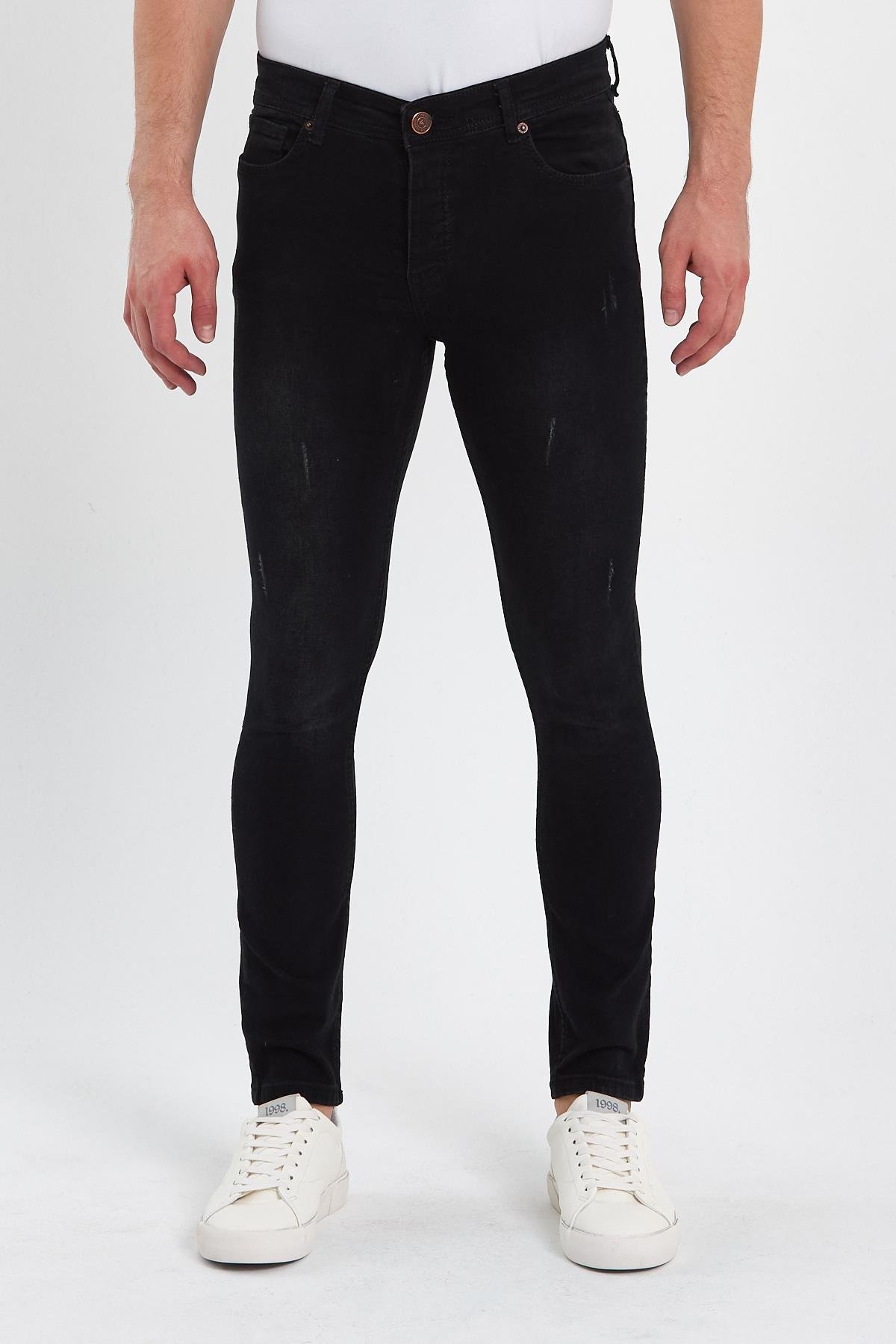 FİHA/GOYA-8859 ERKEK DÜĞMELİ TAŞLI TIRNAKLI SKİNNY JEANS - SİYAH 