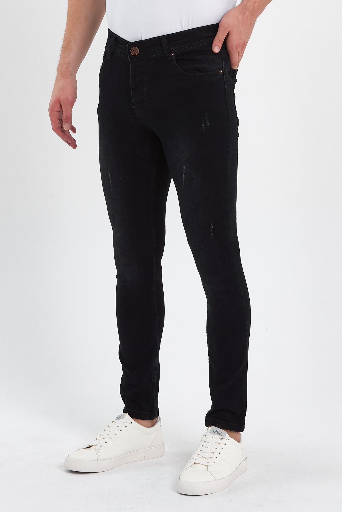 FİHA/GOYA-8859 ERKEK DÜĞMELİ TAŞLI TIRNAKLI SKİNNY JEANS - SİYAH 