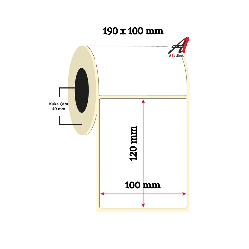 A1 Kuşe Etiket  120 x 100 mm 1 Rulo 500 Adet Kuşe Barkod Etiketi