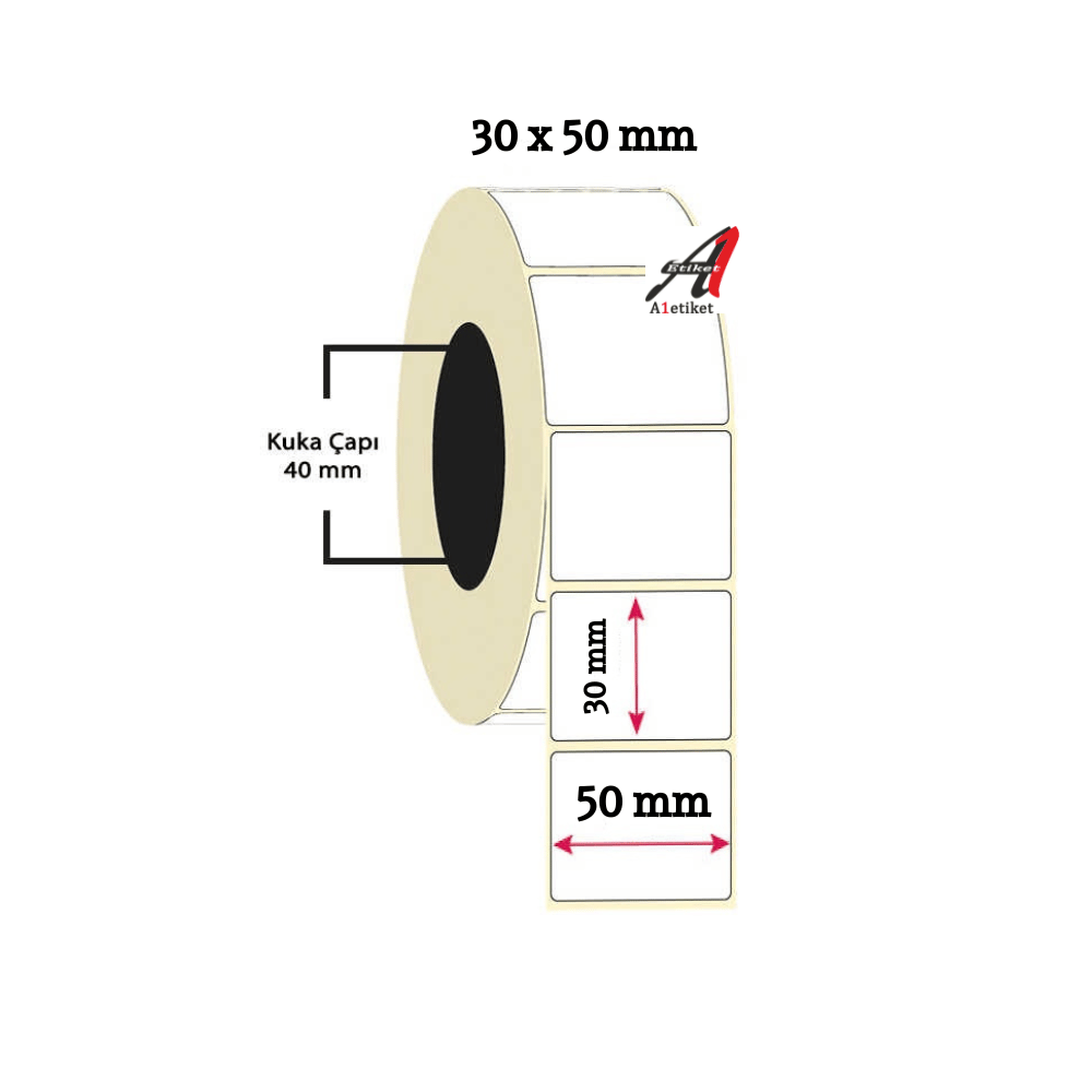 A1 Lamine Etiket 30 x 50 mm 1 Rulo 1000 Adet Lamine Termal Barkod Etiketi
