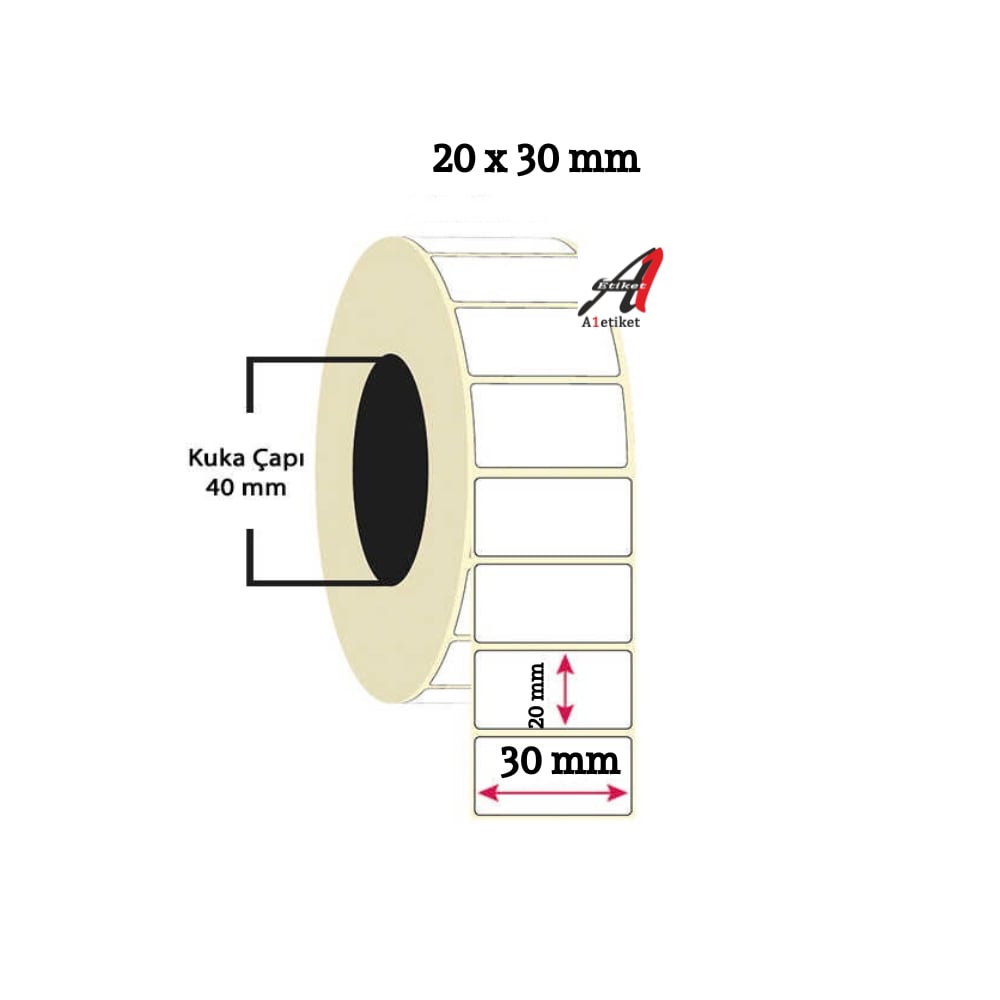 A1 Termal Etiket 20 x 30 mm 100,000 Adet Termal Barkod Etiketi 1.000 Sarımlı 100 Rulo