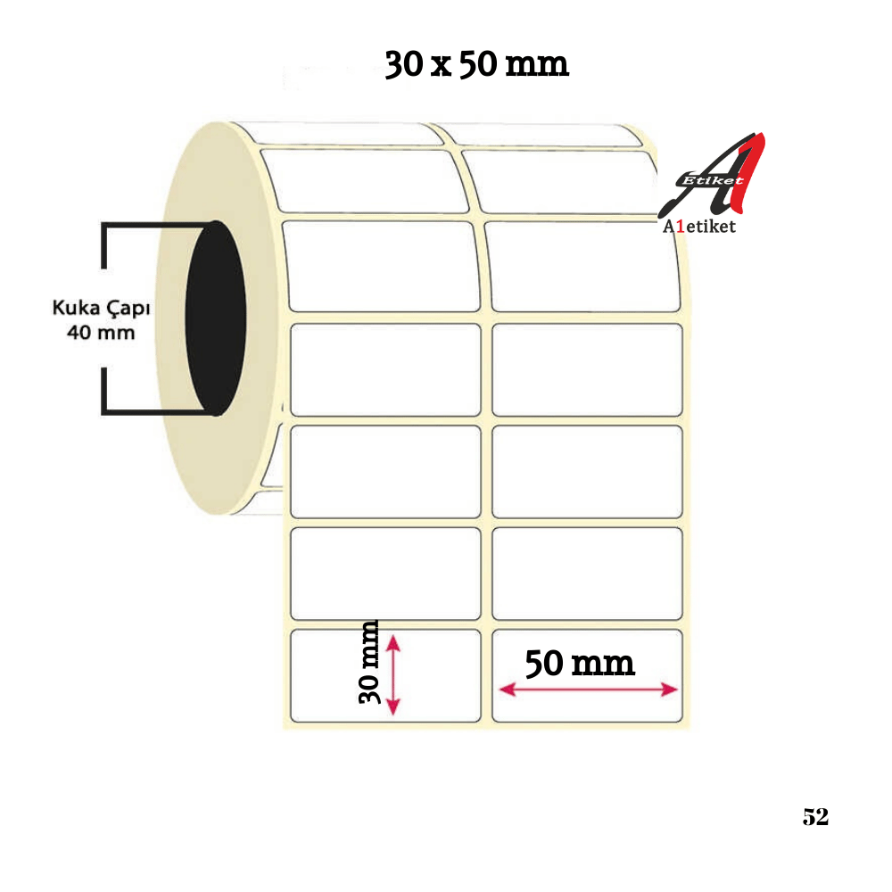 A1 Termal Etiket 30 x 50 mm 20,000 Adet Termal Barkod Etiketi 2.000 Sarımlı 10 Rulo