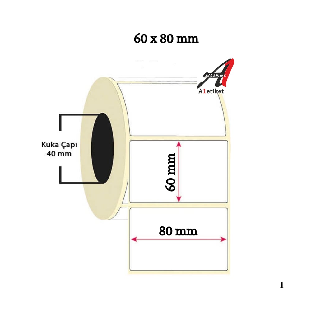 A1 Termal Etiket 60 x 80 mm 25,000 Adet Termal Barkod Etiketi 500 Sarımlı 50 Rulo