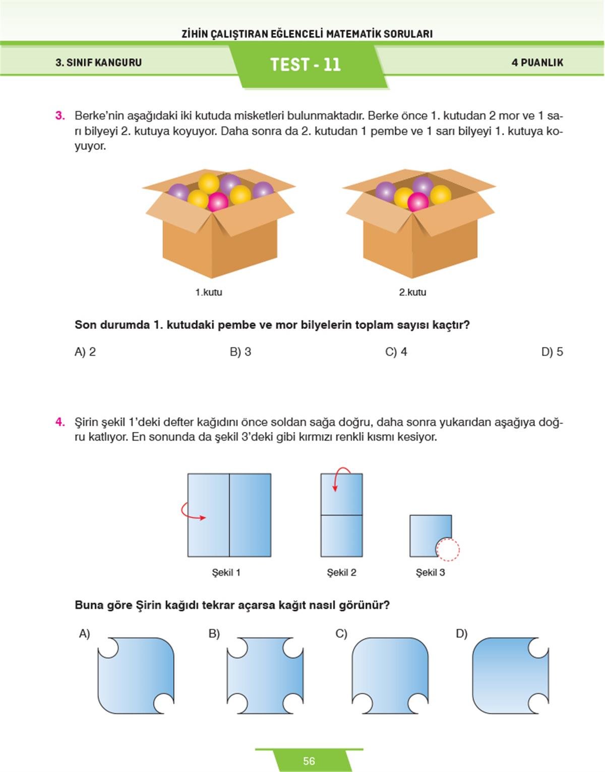 Dikkat Atölyesi  3. Sınıf Kanguru Eğlenceli Matematik Soruları