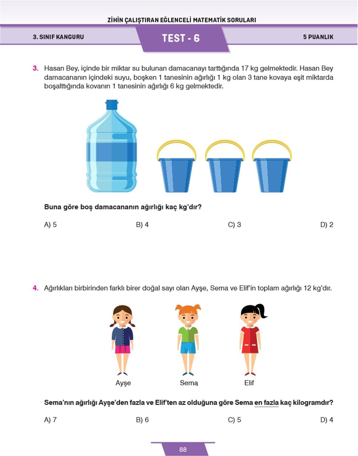 Dikkat Atölyesi  3. Sınıf Kanguru Eğlenceli Matematik Soruları