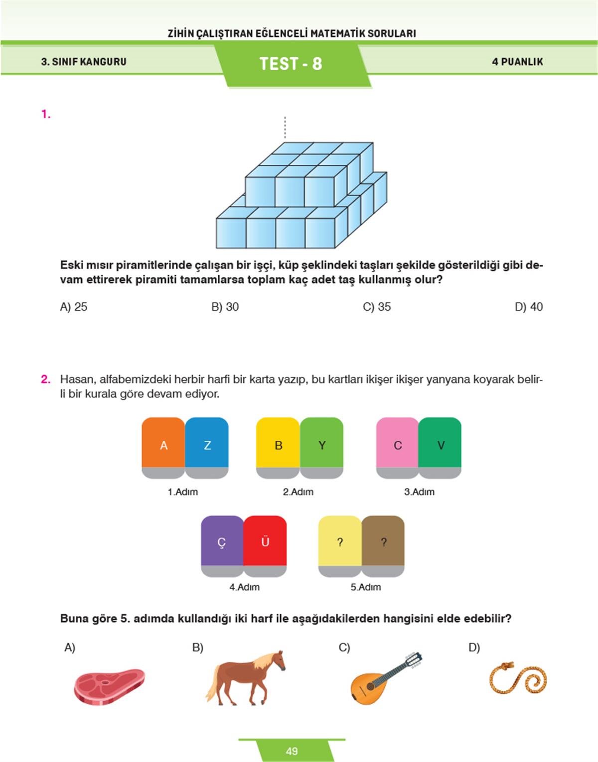 Dikkat Atölyesi  3. Sınıf Kanguru Eğlenceli Matematik Soruları