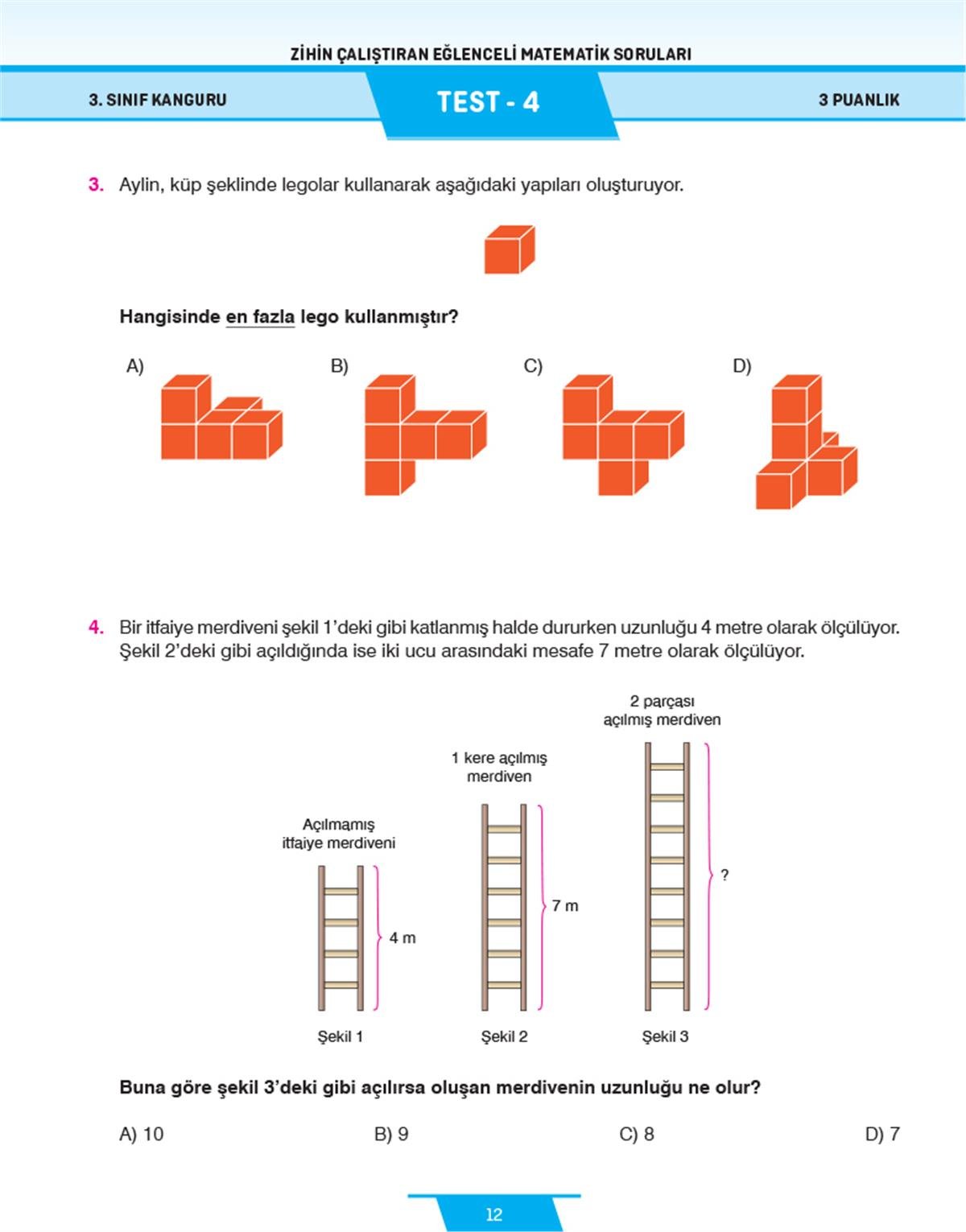 Dikkat Atölyesi  3. Sınıf Kanguru Eğlenceli Matematik Soruları