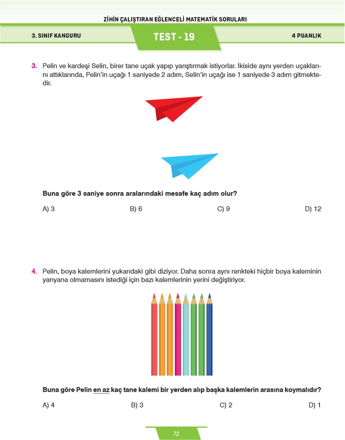Dikkat Atölyesi  3. Sınıf Kanguru Eğlenceli Matematik Soruları