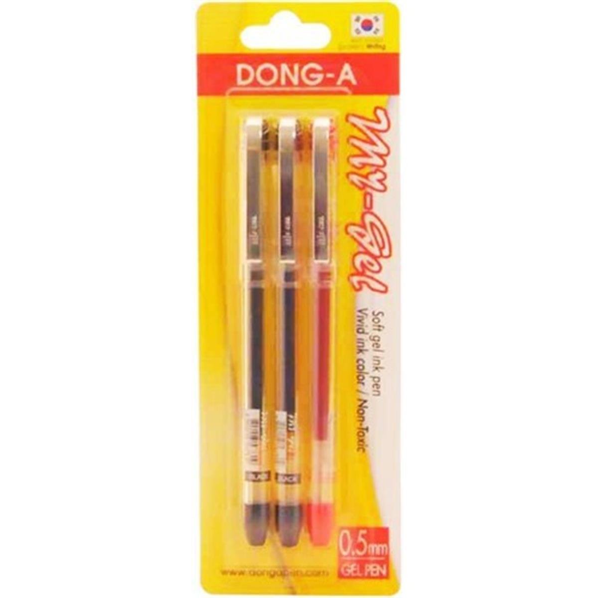 Dong-a My-Jel İğne Uçlu Metal Klipsli Kalem 3lü Blister 0.5 mm. Siyah