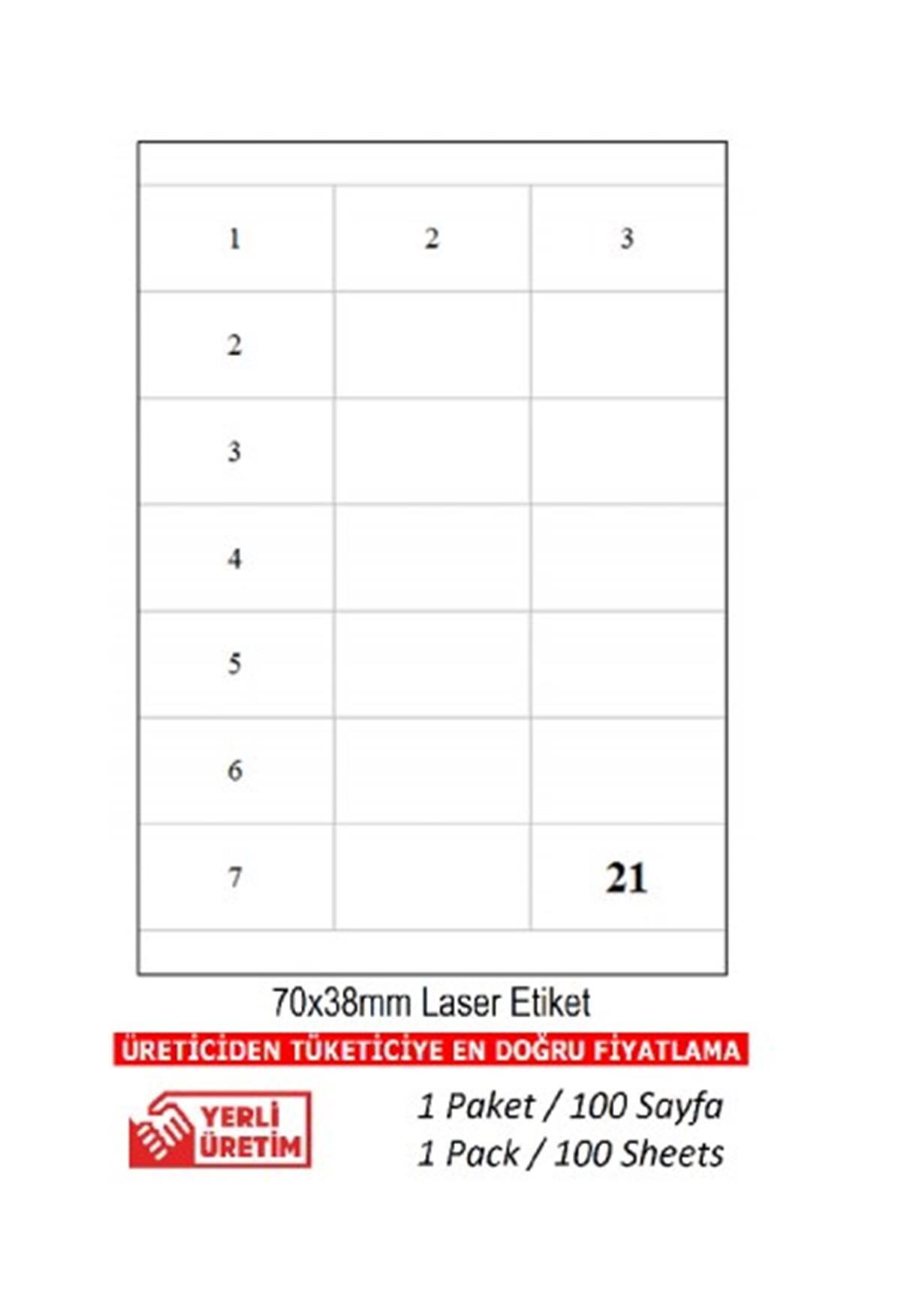 PİA Lazer Etiket tw-2133 100 A4 Sayfa Lazer Etiket 70 x 25 mm Boyutunda 1 A4 Sayfada 33 Etiket