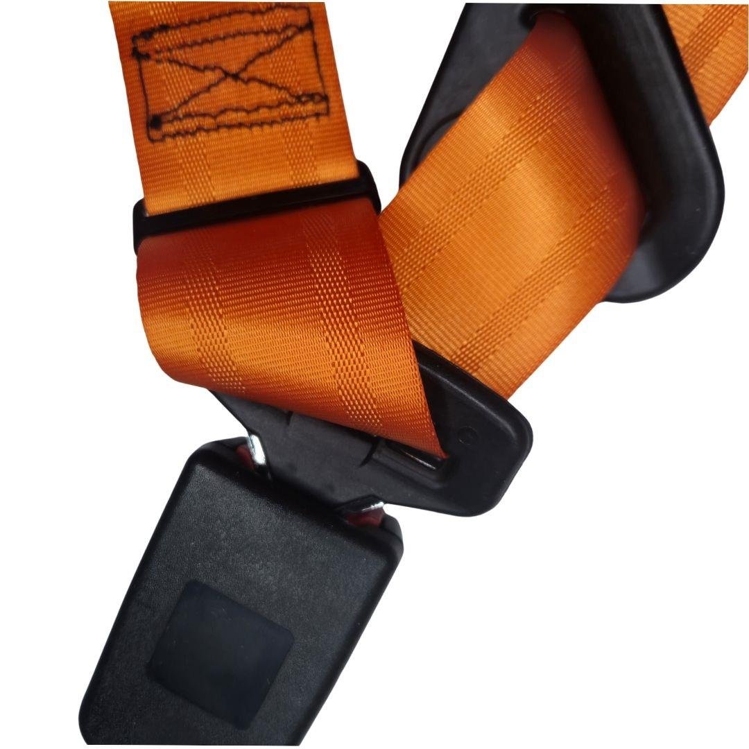 Front Seat Belt 3 Point Inertia with Chrome Buckle and Orange Webbing