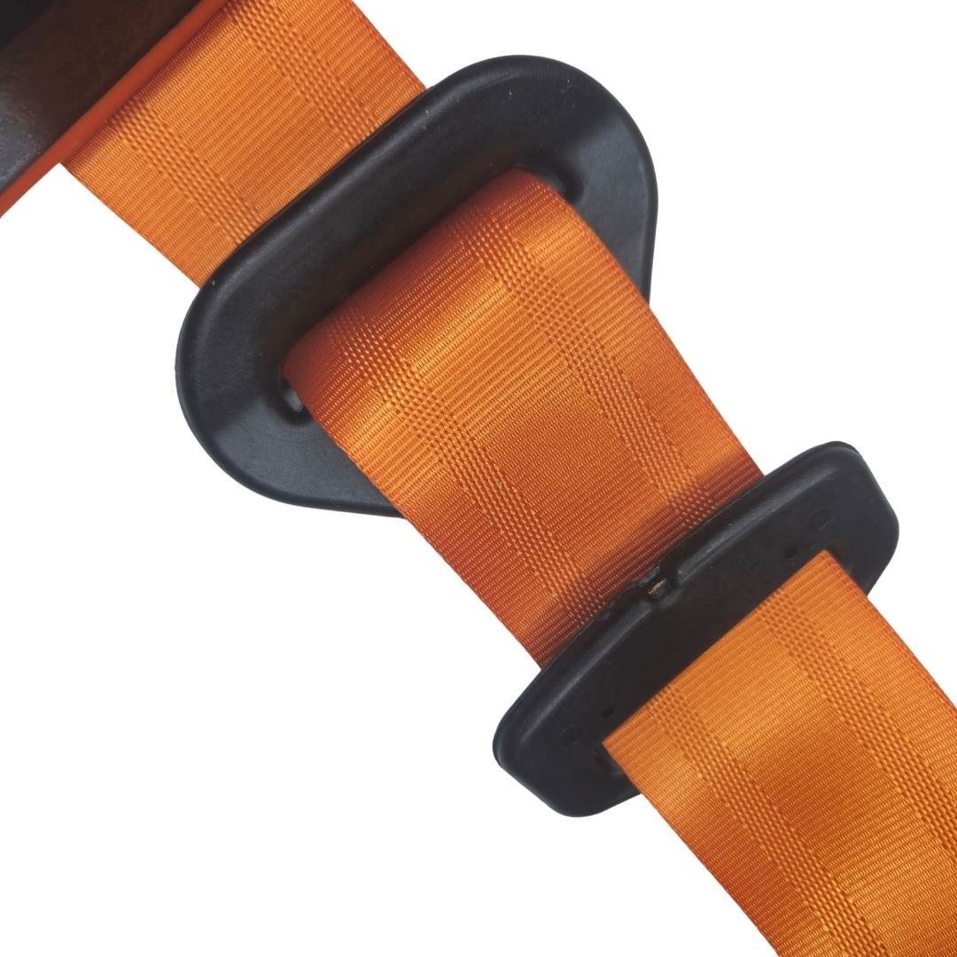 Front Seat Belt 3 Point Inertia with Chrome Buckle and Orange Webbing