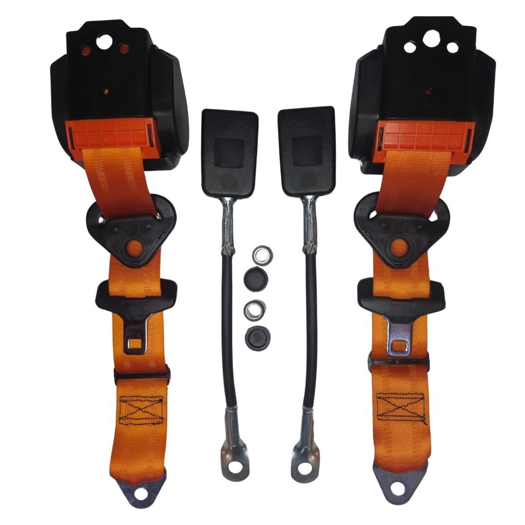 Front Seat Belt 3 Point Inertia with Chrome Buckle and Orange Webbing