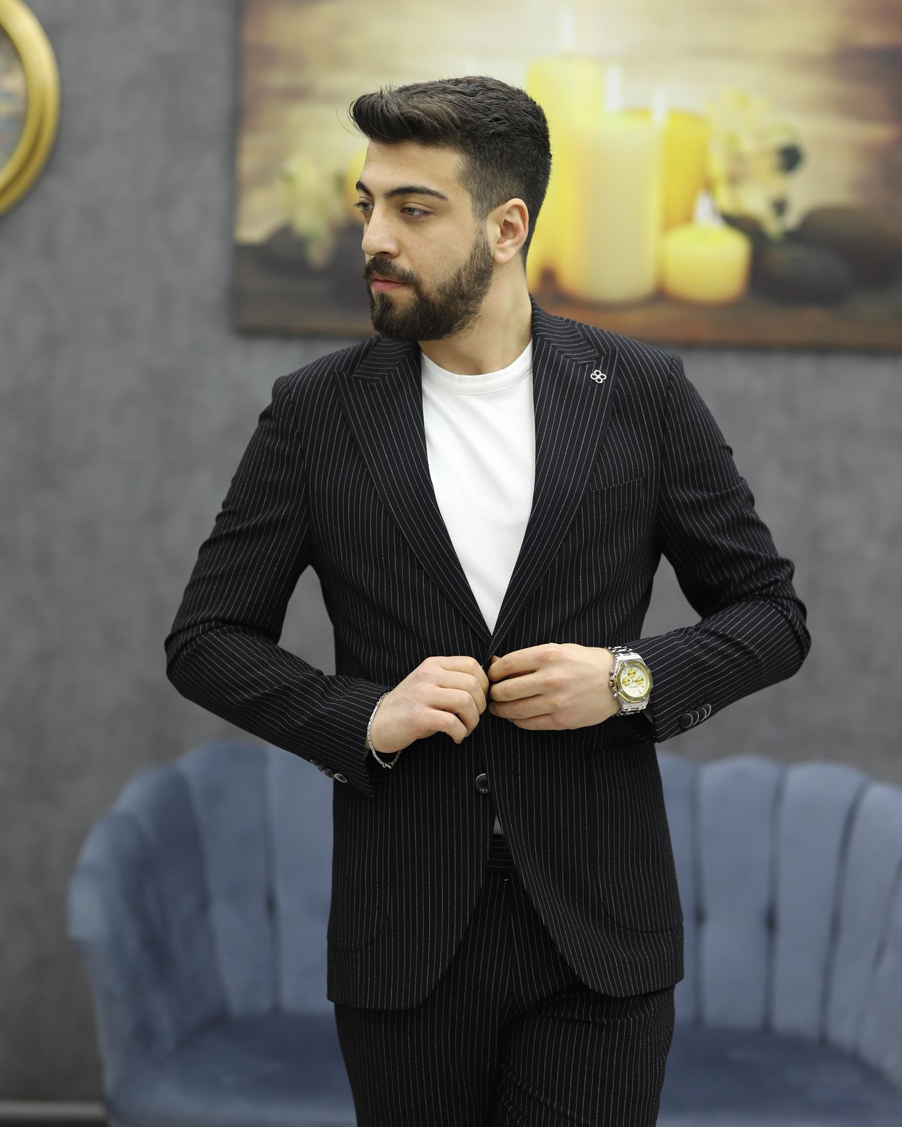 CARUTTE 60 SLİMFİT GOFRELİ TAKIM ELBİSE(SİYAH)