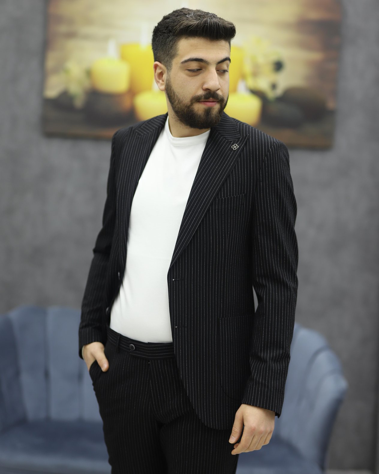 CARUTTE 60 SLİMFİT GOFRELİ TAKIM ELBİSE(SİYAH)