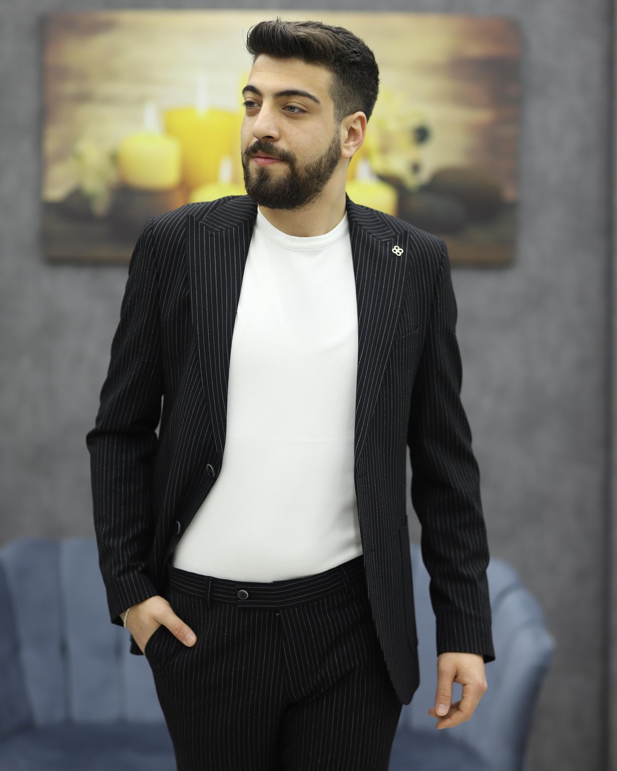 CARUTTE 60 SLİMFİT GOFRELİ TAKIM ELBİSE(SİYAH)