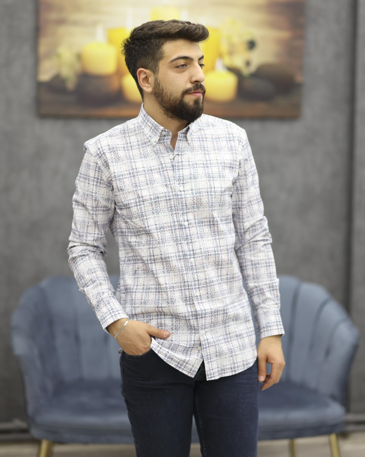 GUARES 722 SLİMFİT EMPİRME U.KOL GÖMLEK(LACİVERT)