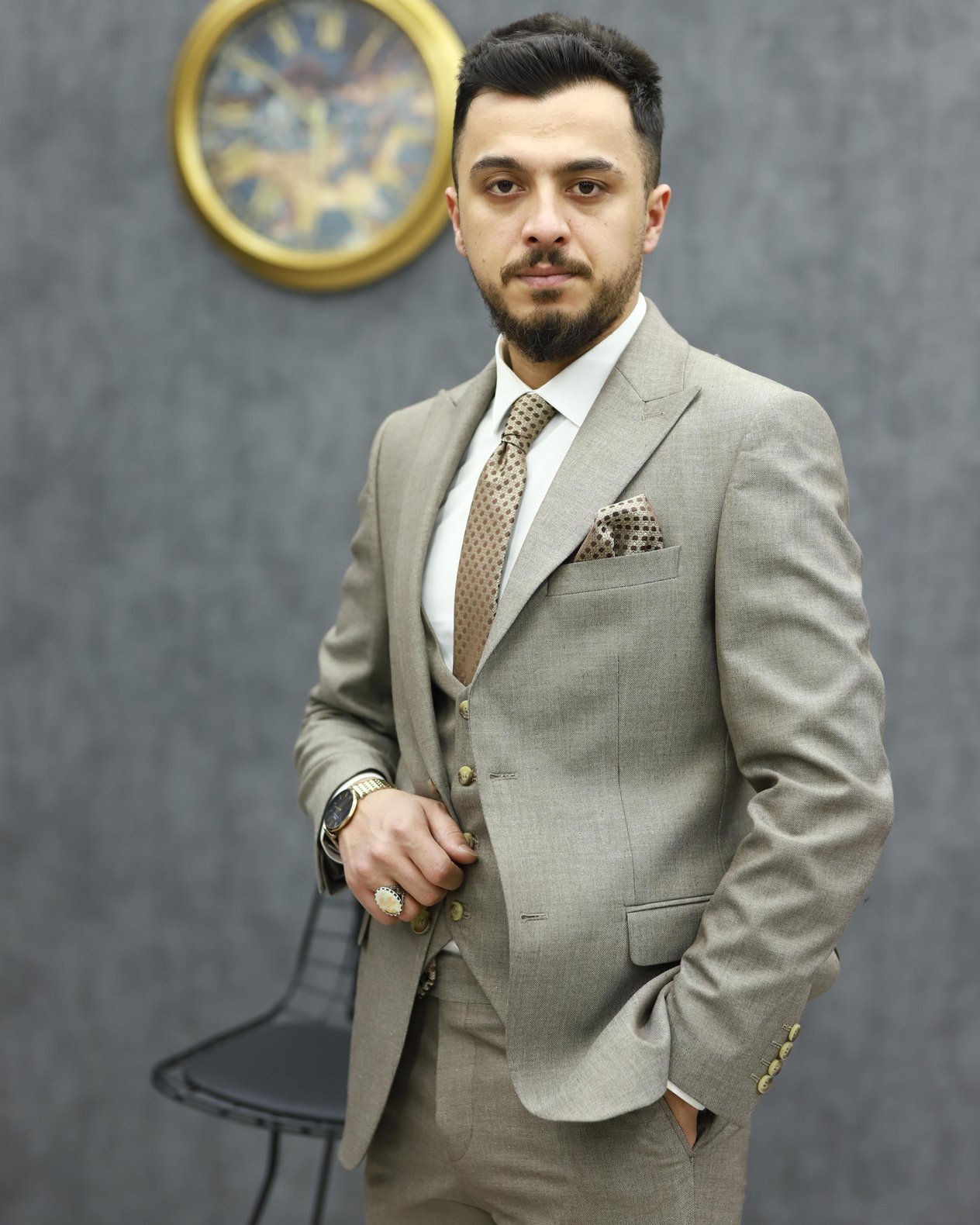 RAVMEN 1221 SLİMFİT YELEKLİ TAKIM ELBİSE(BEJ)