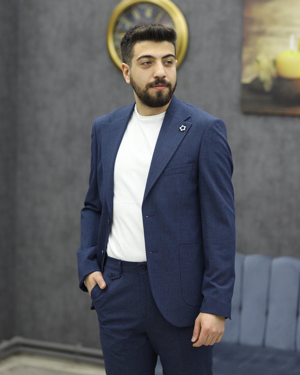 SUIT SARTORIA 2594 SLİMFİT GOFRELİ TORBA CEPLİ TAKIM ELBİSE(K.MAVİ)