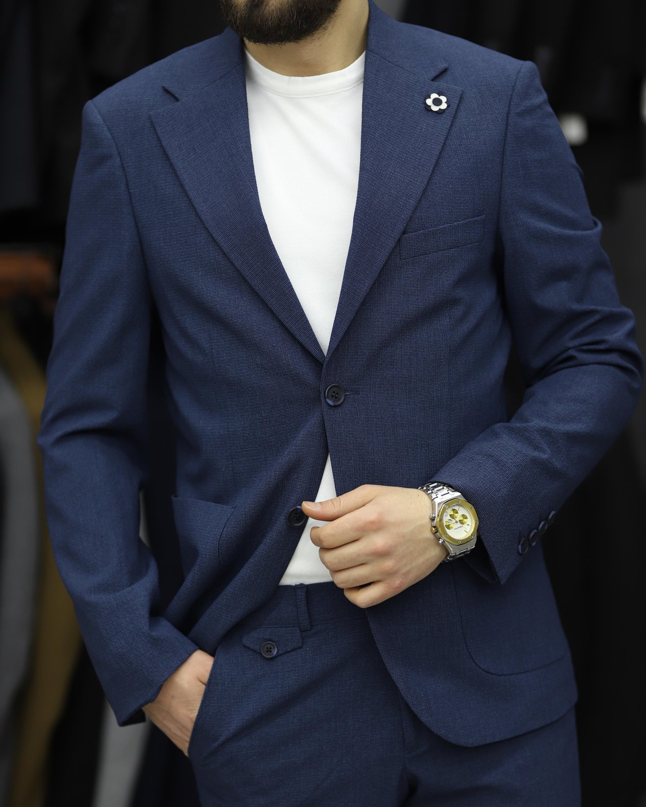 SUIT SARTORIA 2594 SLİMFİT GOFRELİ TORBA CEPLİ TAKIM ELBİSE(K.MAVİ)