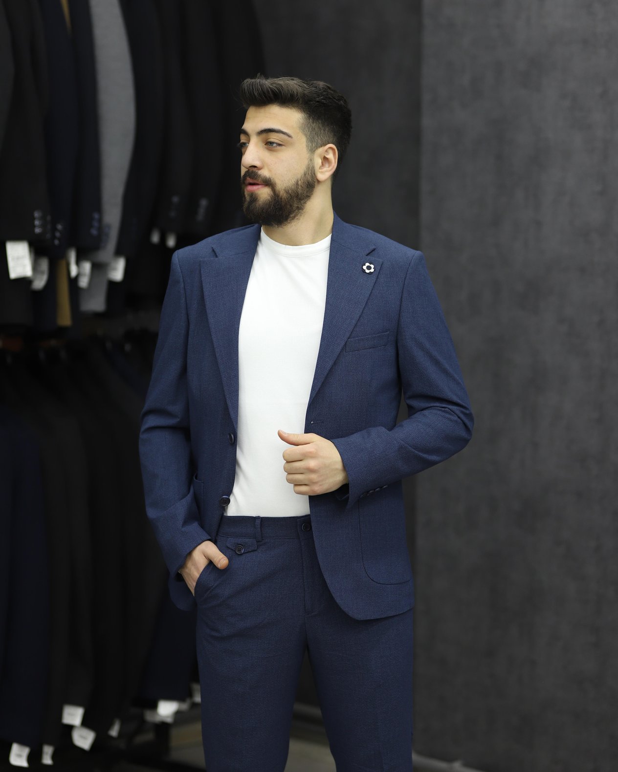 SUIT SARTORIA 2594 SLİMFİT GOFRELİ TORBA CEPLİ TAKIM ELBİSE(K.MAVİ)