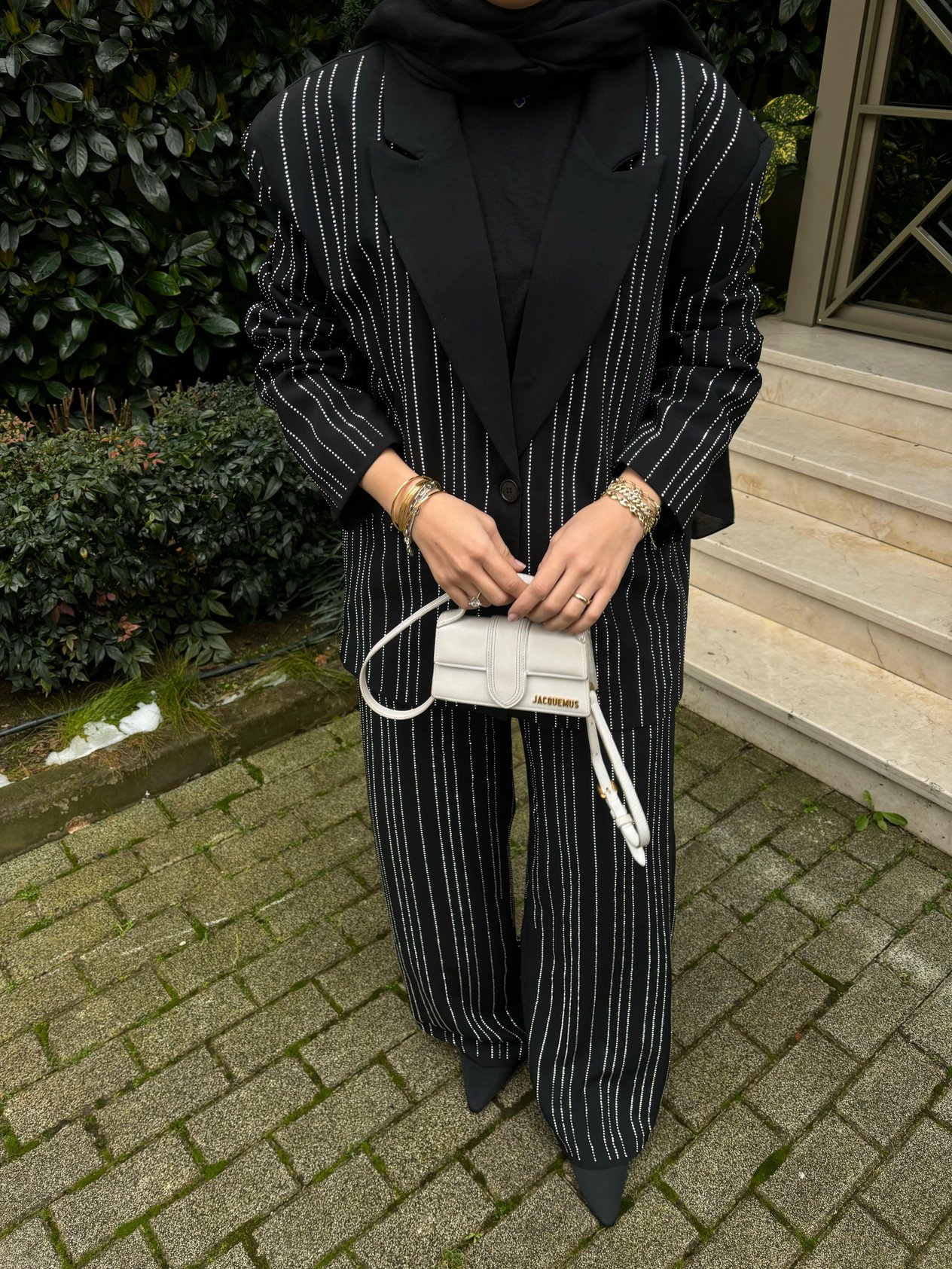 Premium Taşlı Blazer Takım Siyah