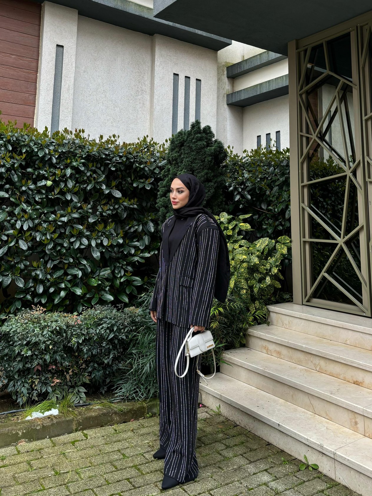 Premium Taşlı Blazer Takım Siyah