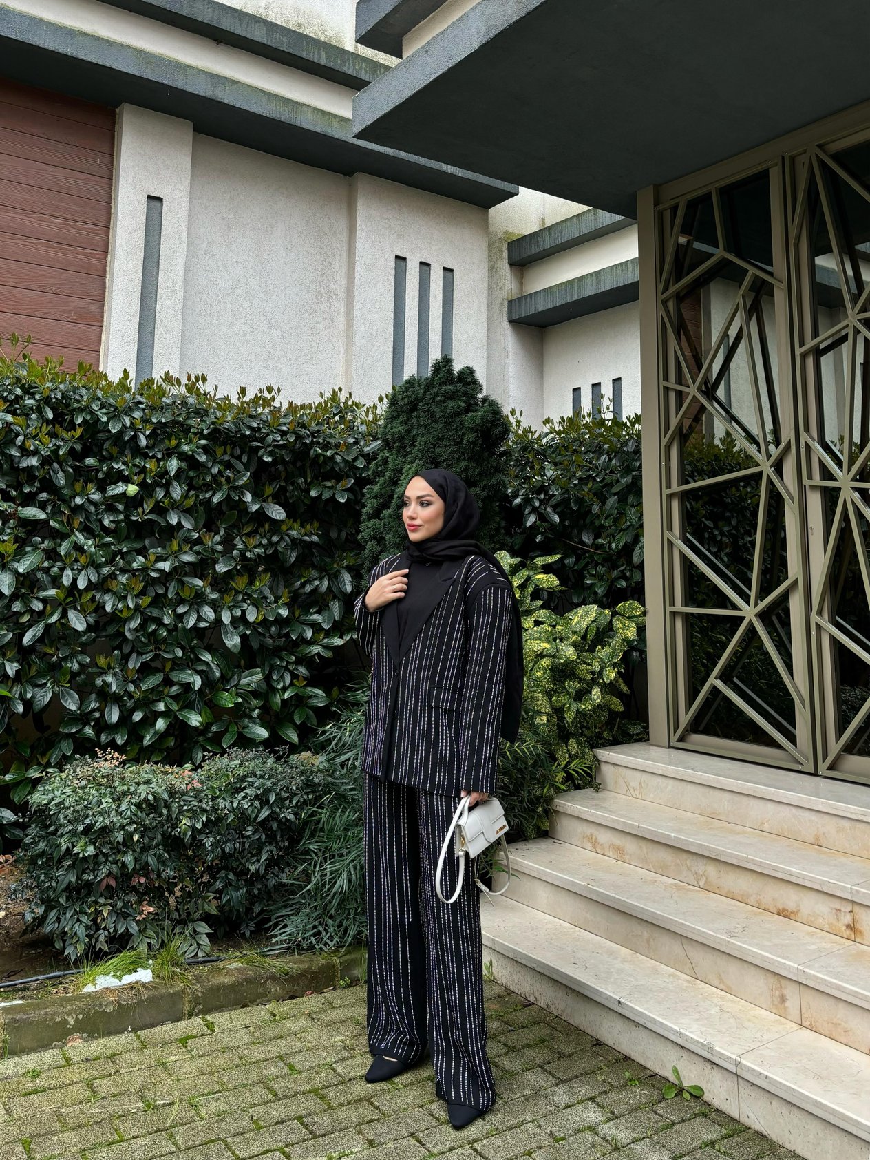 Premium Taşlı Blazer Takım Siyah