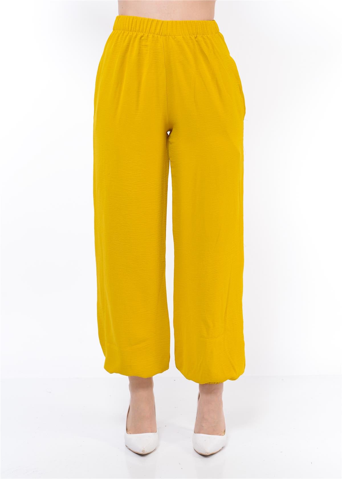 Kadın Beli Lastikli Şalvar Pantolon HardalSarısı