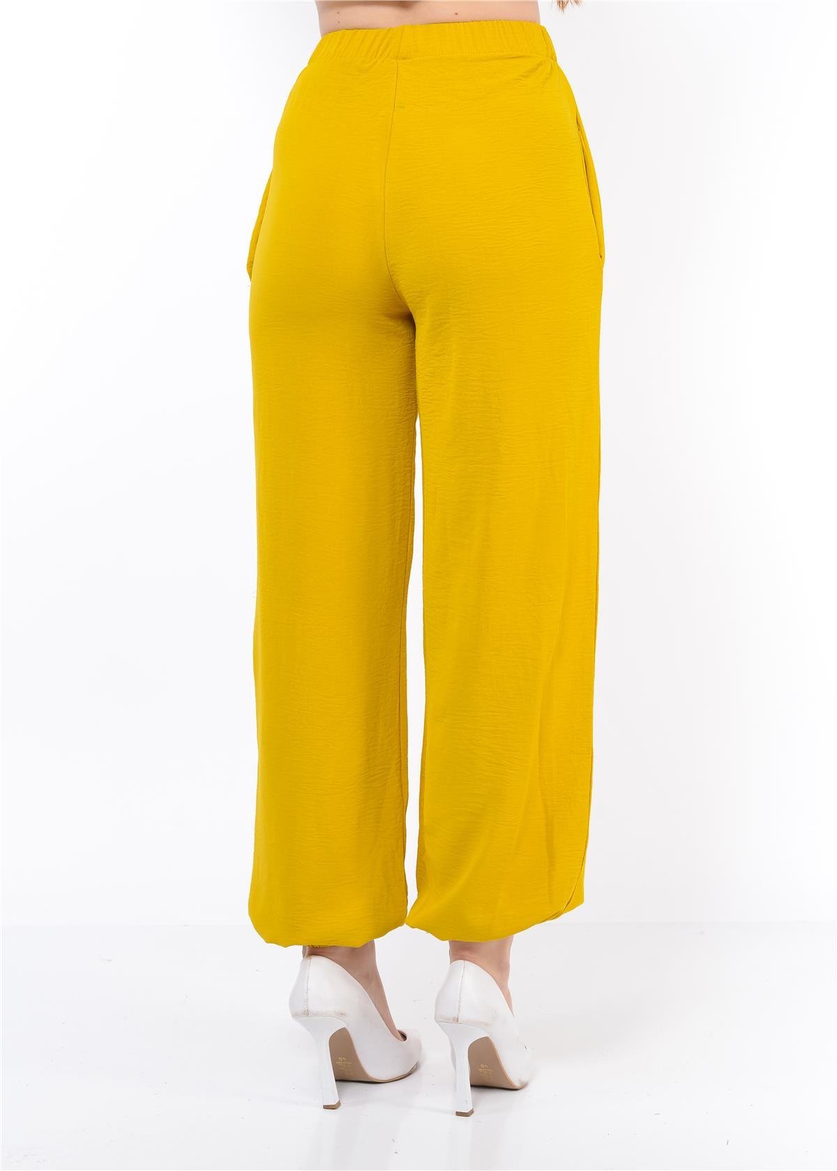 Kadın Beli Lastikli Şalvar Pantolon HardalSarısı