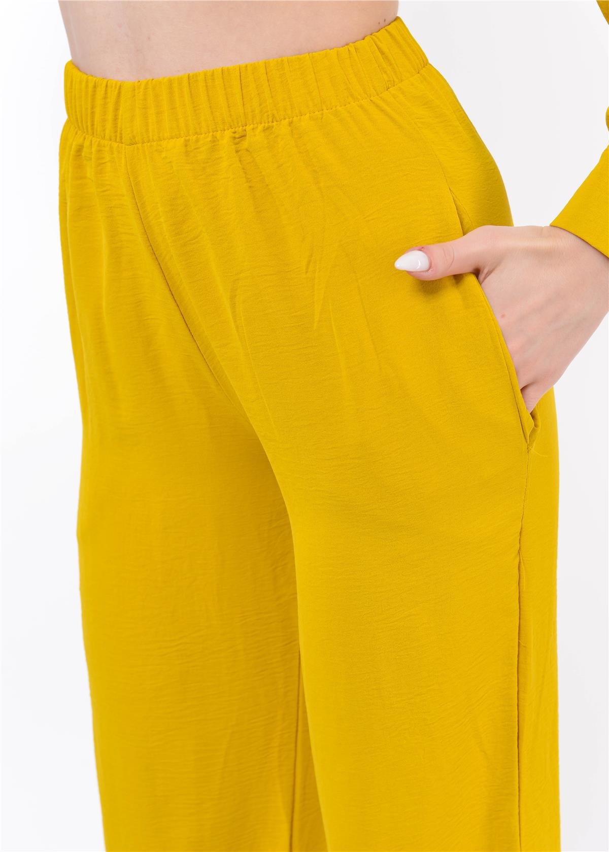Kadın Beli Lastikli Şalvar Pantolon HardalSarısı
