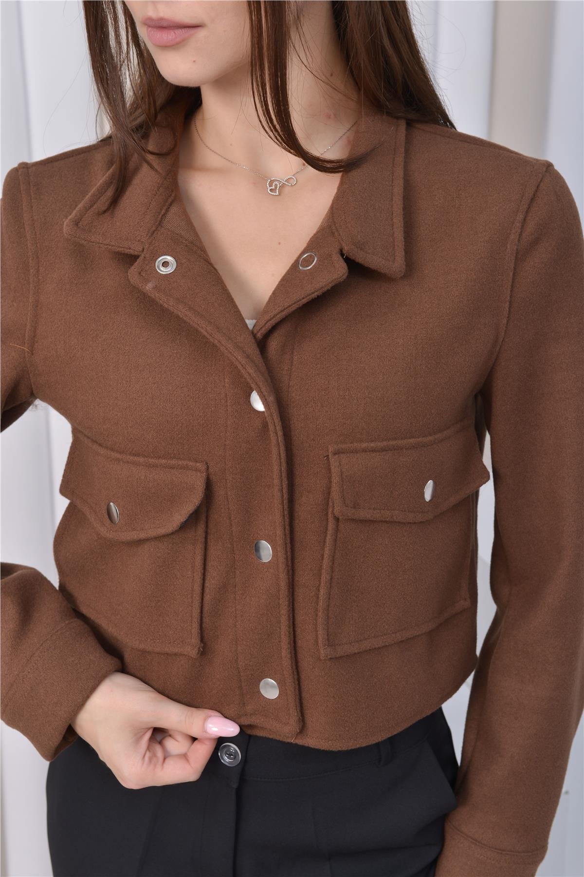 Yeni Sezon Crop Model Kaşe Ceket Kahverengi
