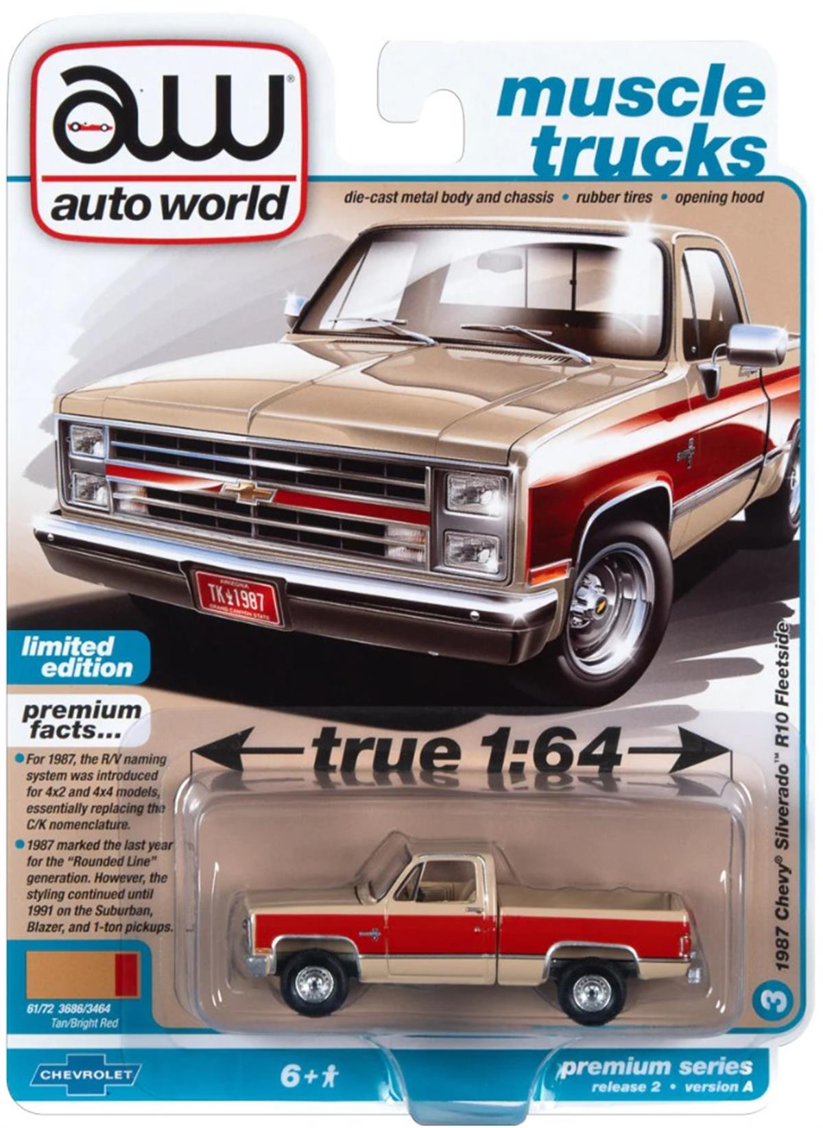 Auto World 1987 Chevrolet Silverado R10 Fleetside Tan/Bright Red