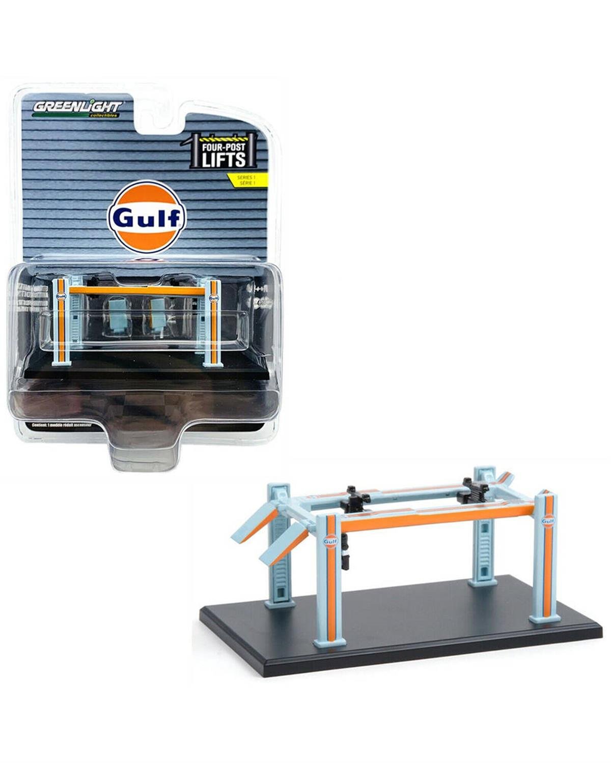 Greenlight Auto Body Shop - Four-Post Lifts Series 1 - Gulf Oil Solid Pack