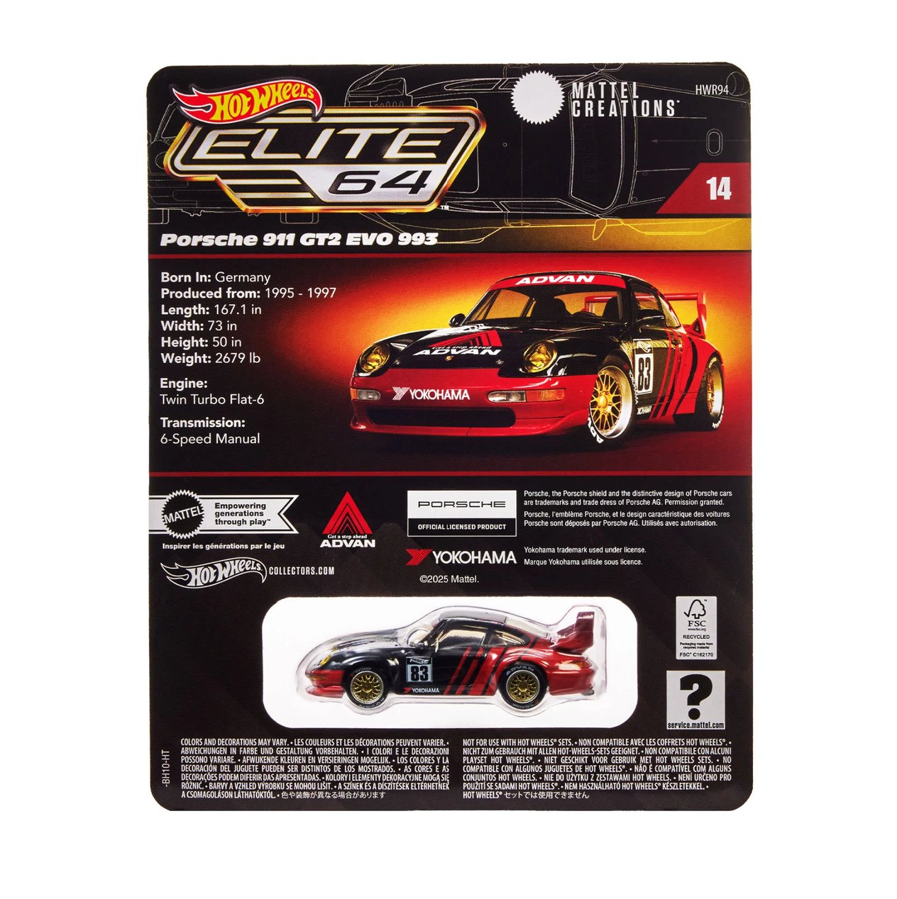 Hot Wheels Collectors Elite 64 Series x Porsche 911 GT2 EVO 993 Advan