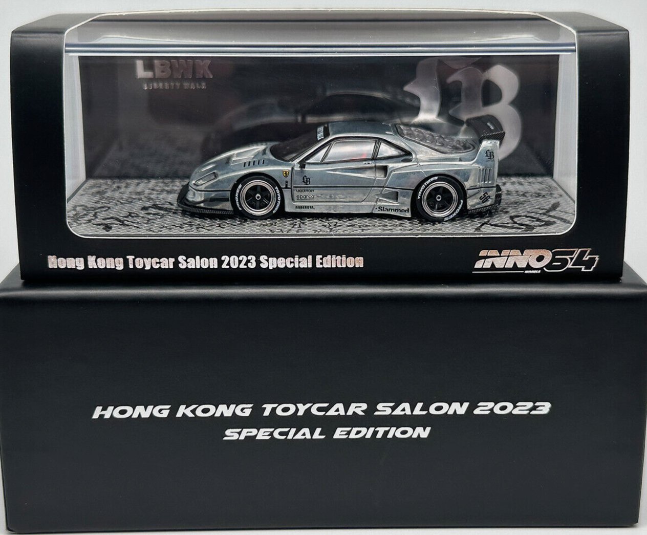 İNNO64 Ferrari F40 LBWK Matte Black Hong Kong Toycar Salon 2023 Special Edition CHASE