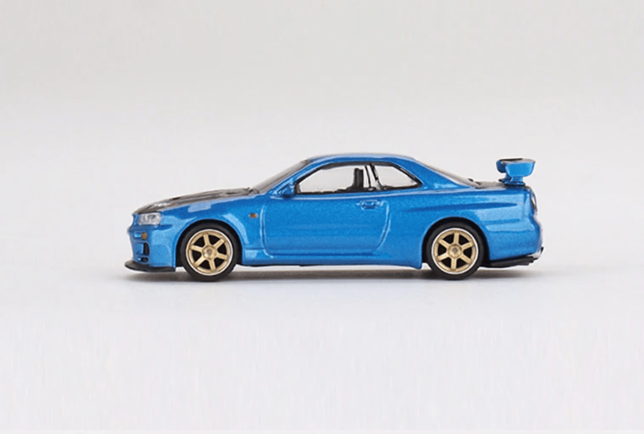 Mini GT Nissan Skyline GT-R R34 Top Secret Bayside Blue rhd
