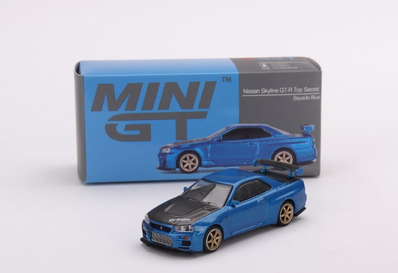 Mini GT Nissan Skyline GT-R R34 Top Secret Bayside Blue rhd