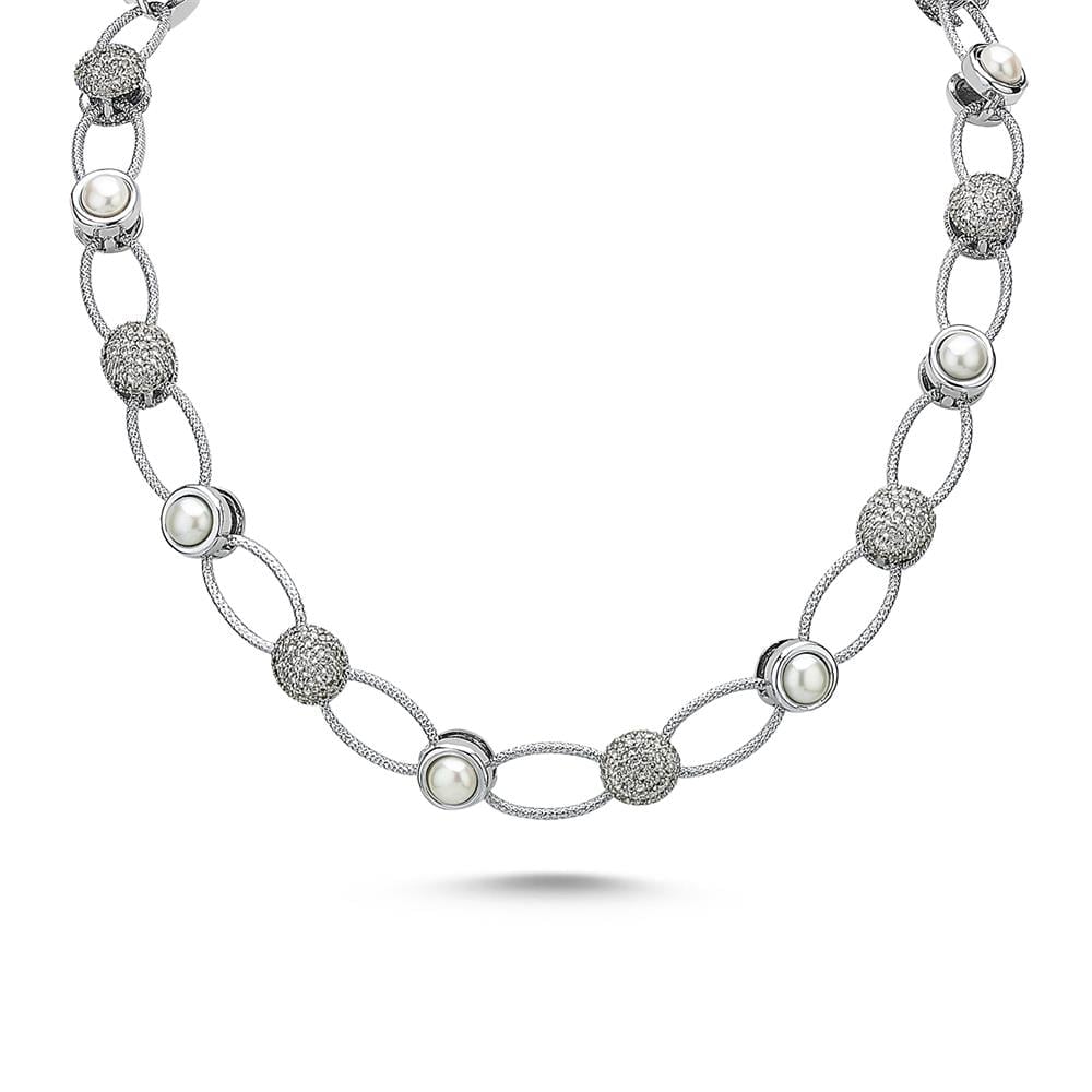 Pearlshine Zincir - Taşlı Kısa Silver